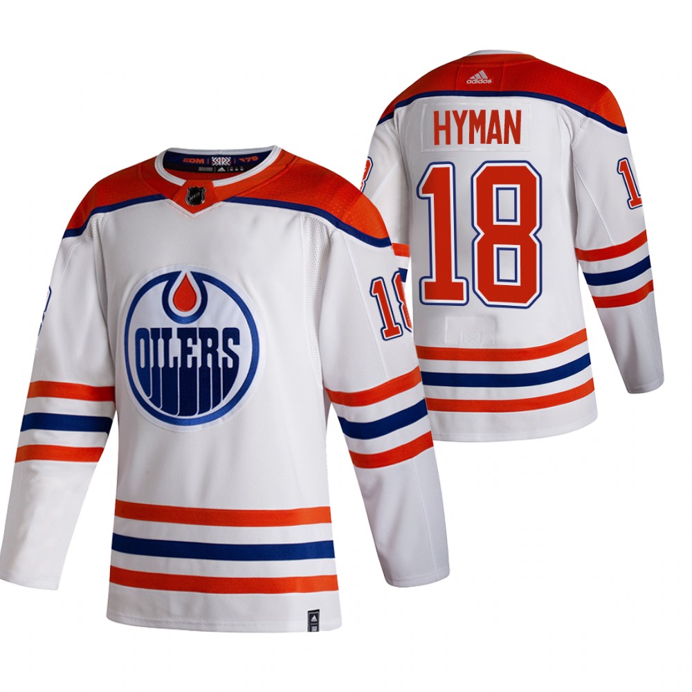 Men's Edmonton Oilers #18 Zach Hyman 2021 Reverse Retro White Stitched Jersey